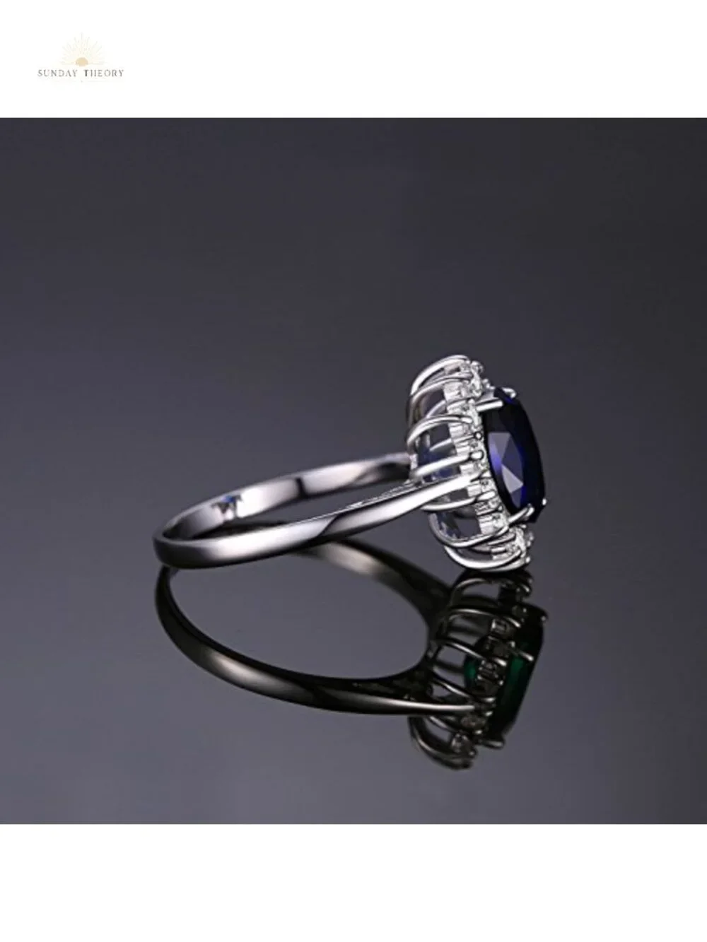 Sterling Silver Halo Engagement Ring with Created Sapphire, Oval Design,